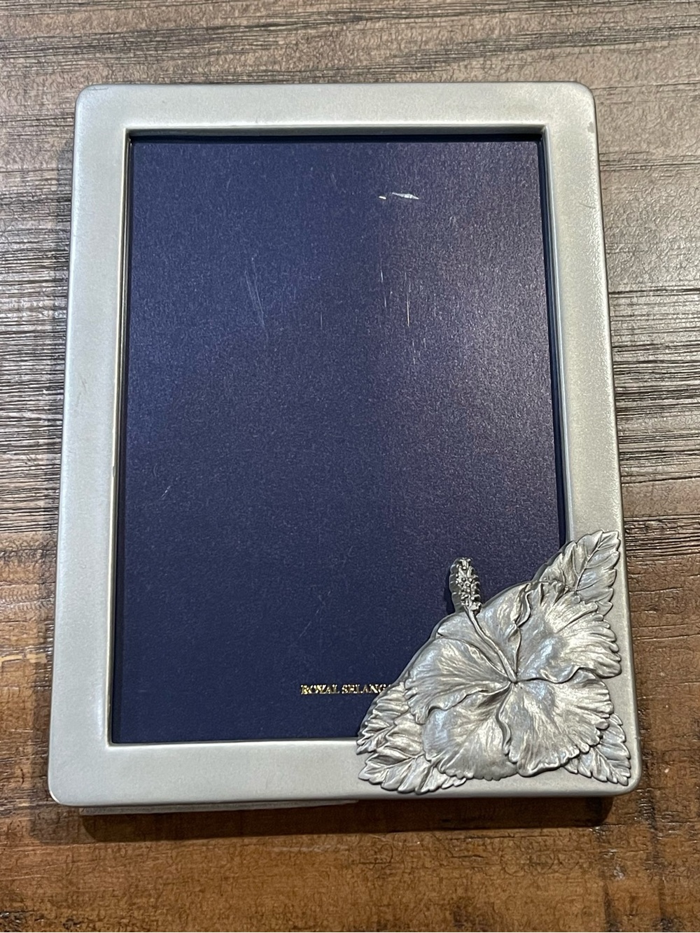 Royal Selangor Pewter Photo Frame with Navy Mat and Floral Accent